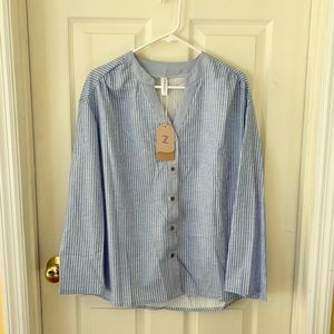 NWT Zolucky Blue Striped Casual Long Sleeve Blouse